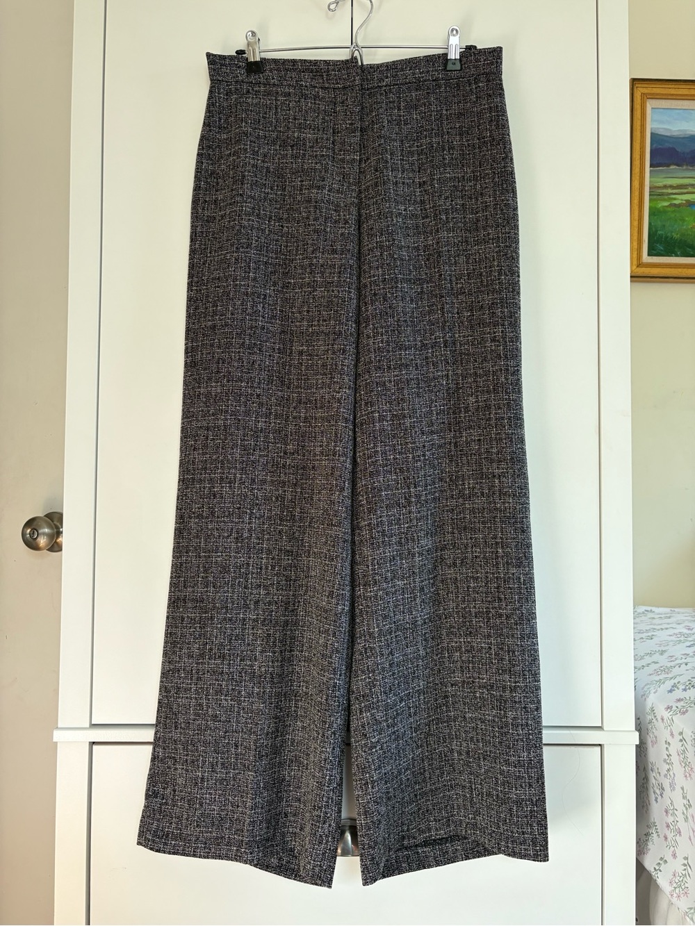 Wide-Leg Tailored Dress Pants in Charcoal Tweed